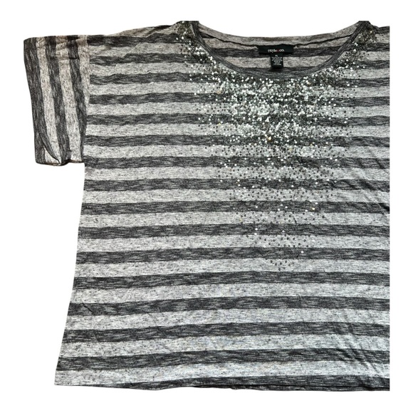 Style & Co. Woman’s Black and Gray Stripped Sequined Short Sleeve Tee Size XL - Picture 5 of 12